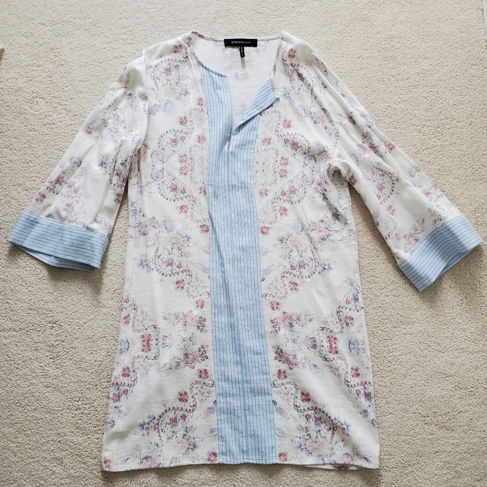 BCBGMaxAzria Contrast Trim Floral Print Tunic Dress szXS